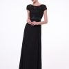 Dresses * | Cinderella Divine Cd1922 Lace Short Sleeve Evening Dress Sale Fashion Black