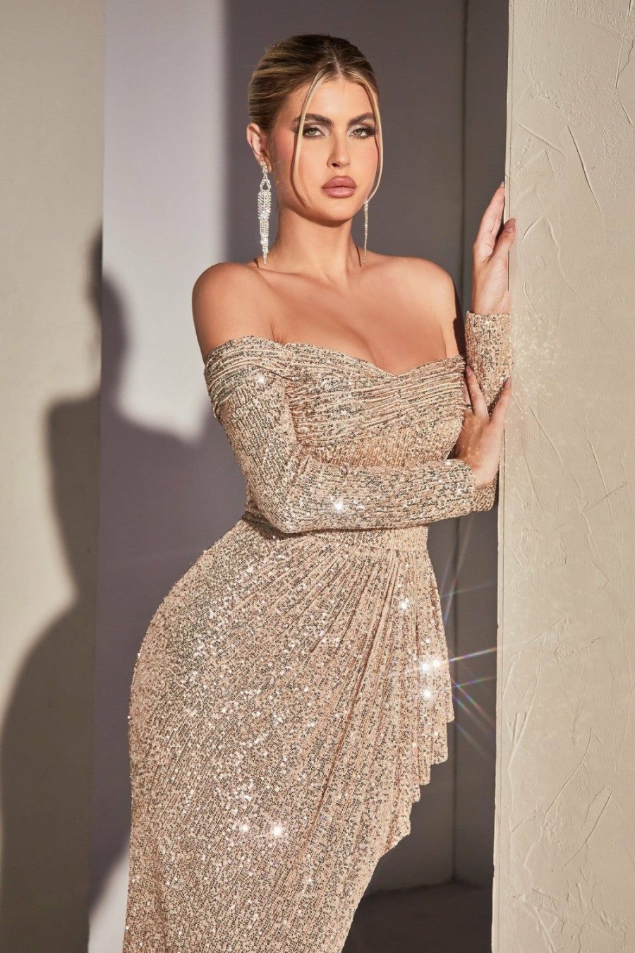 Dresses * | Cinderella Divine Ch135 Long Sleeve Sequin Evening Gown Sale Exquisite Gifts