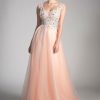 Dresses * | Cinderella Divine Kv1015 Long Open Back Prom Dress Formal Ball Gown Hot Sale Peach