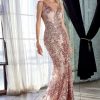 Dresses * | Cinderella Divine Ht062 Long Formal Sleeveless Fitted Lace Evening Dress Outlet Sale Rose Gold