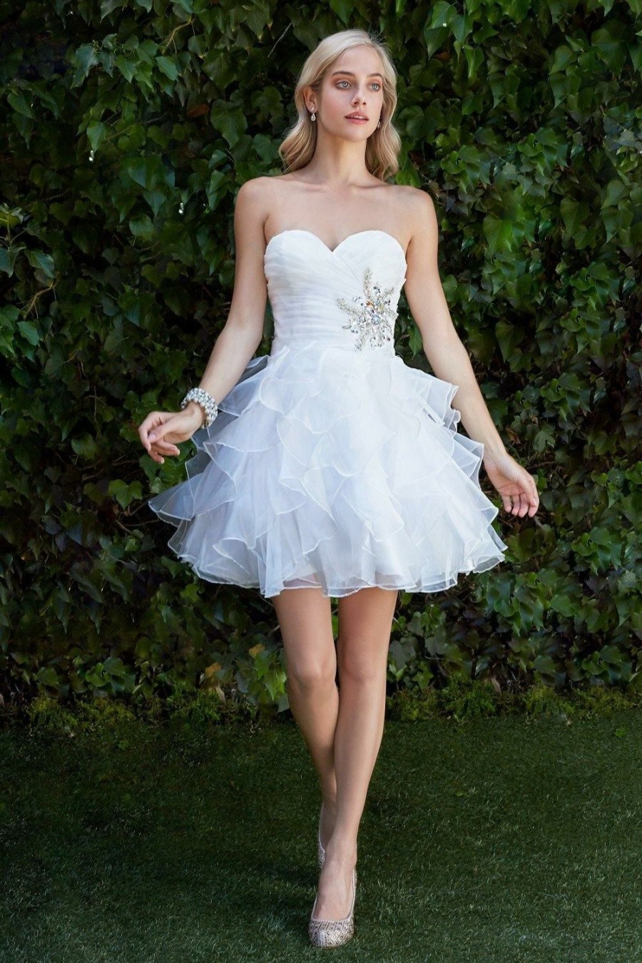 Dresses * | Cinderella Divine Jc822 Short Strapless Homecoming Dress Sale New Arrivals Off White