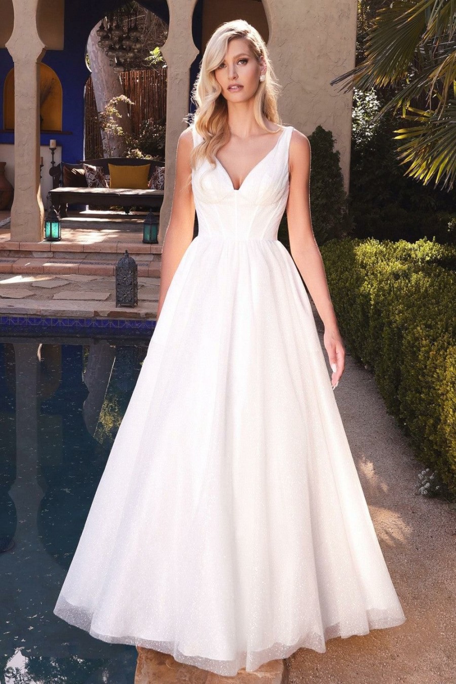 Dresses * | Cinderella Divine Cb077W Sleeveless Long A Line Wedding Gown Excellent Off-White