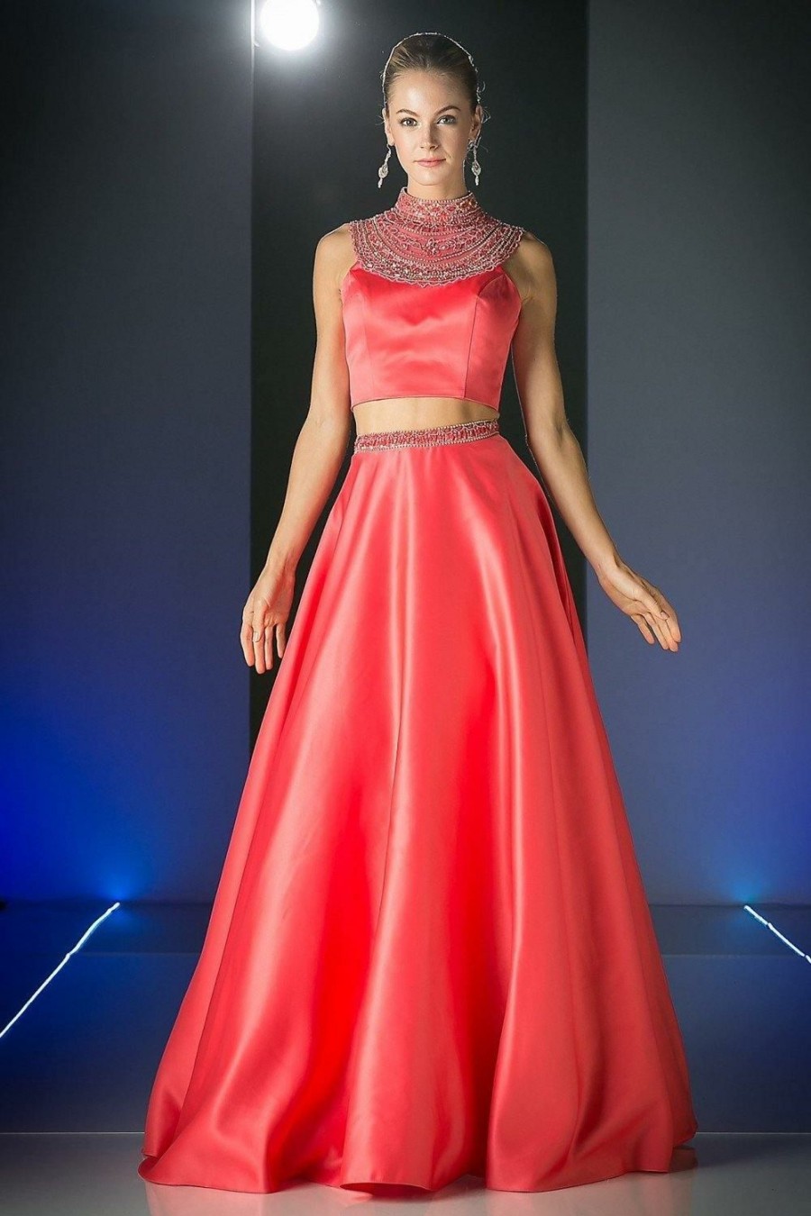 Dresses * | Cinderella Divine Ck67 Prom Two Piece Long Dress Sale Promotion Coral