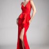 Dresses * | Cinderella Divine Kc1849 Long High Slit Peplum Formal Dress Prom Gown Fashionable