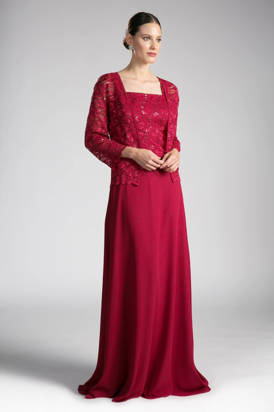 Dresses * | Cinderella Divine A1616 Formal Long Mother Of The Bride Dress Limited Edition Burgundy