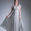 Dresses * | Cinderella Divine Cd1002 Long Formal Dress Empire Waist Chiffon Sale Low Price Silver