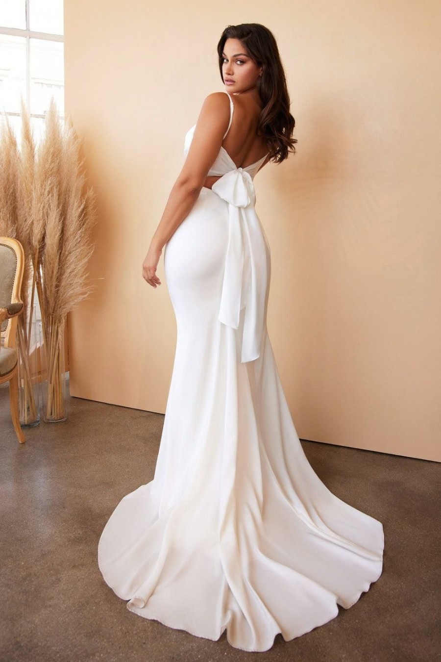 Dresses * | Cinderella Divine 7487W Tie Back Mermaid Wedding Dress Discount Sale Off-White