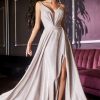 Dresses * | Cinderella Divine Cd185 Long Prom Spaghetti Strap Evening Dress Cut Price Champagne