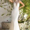 Dresses * | Cinderella Divine Cd71457 Beaded Stretch Knit Sheath Long Wedding Dress Good Quality Off White