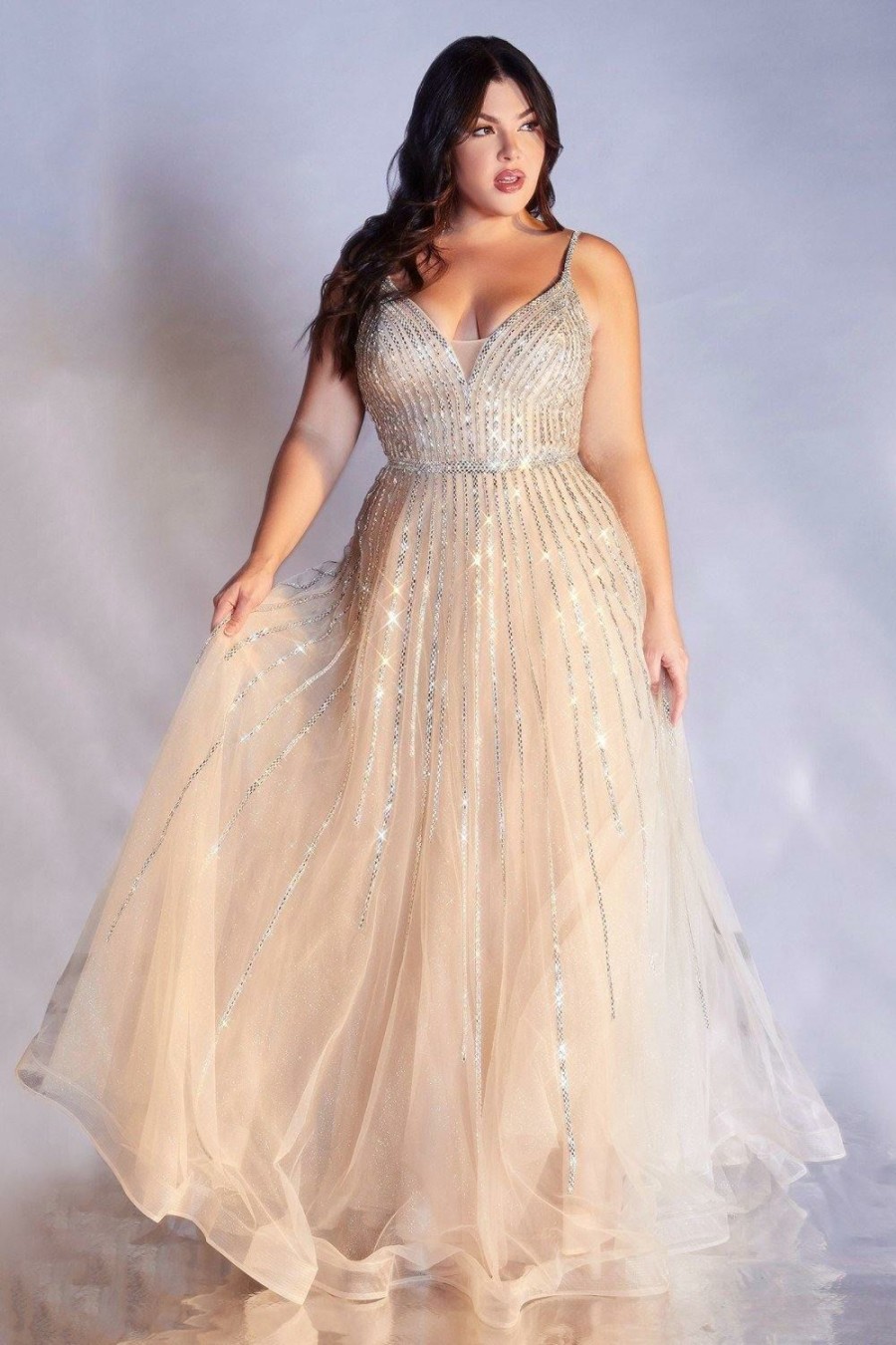 Dresses * | Cinderella Divine Cd940C Long Plus Size A-Line Prom Dress Promotion Platinum