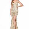 Dresses * | Cinderella Divine Cr844 Prom Fitted Long Formal Glitter Dress Sale Wholesale Gold