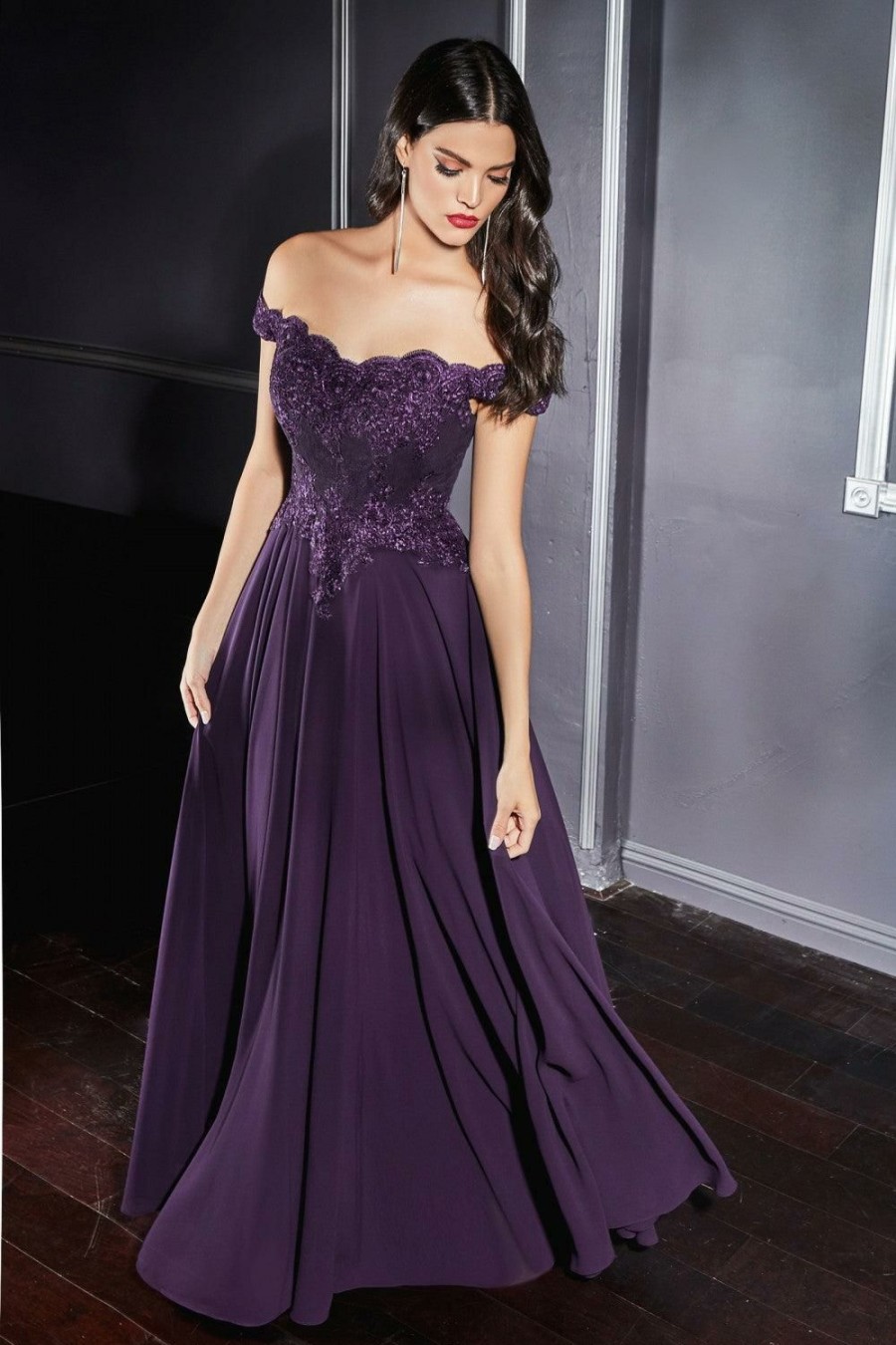 Dresses * | Cinderella Divine Cd7258 Prom Long Formal Off Shoulder Evening Lace Dress Lower Prices