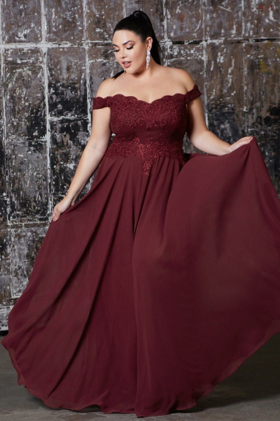 Dresses * | Cinderella Divine Cd7258 Prom Long Formal Off Shoulder Evening Lace Dress Lower Prices