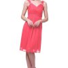 Dresses * | Cinderella Divine Ch3802 Short Bridesmaids Sleeveless Chiffon Prom Cocktail Dress Sale High Quality Coral