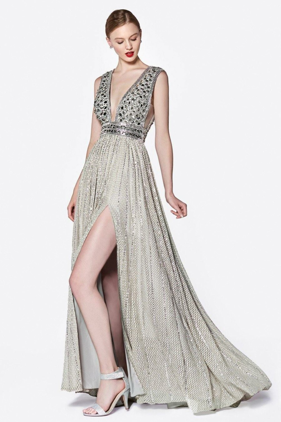 Dresses * | Cinderella Divine Ck892 Prom Long Dress Evening Gown Online Store Silver