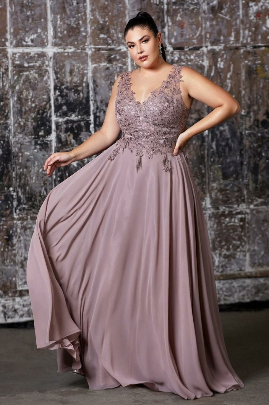 Dresses * | Cinderella Divine Cd9177 Long Chiffon V-Neck Prom Sleeveless Formal Dress Good Quality