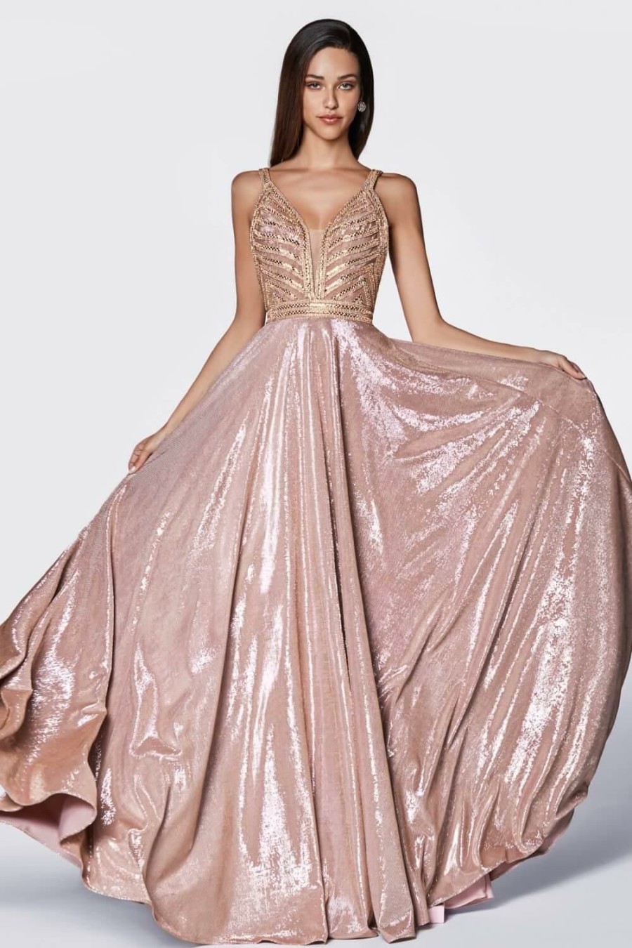 Dresses * | Cinderella Divine Kc879 Long Metallic Prom Gown Evening Dress Hot Selling