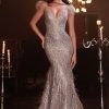 Dresses * | Cinderella Divine Cb088 Sexy Sleeveless Long Feathered Prom Dress Sale Fashionable Silver