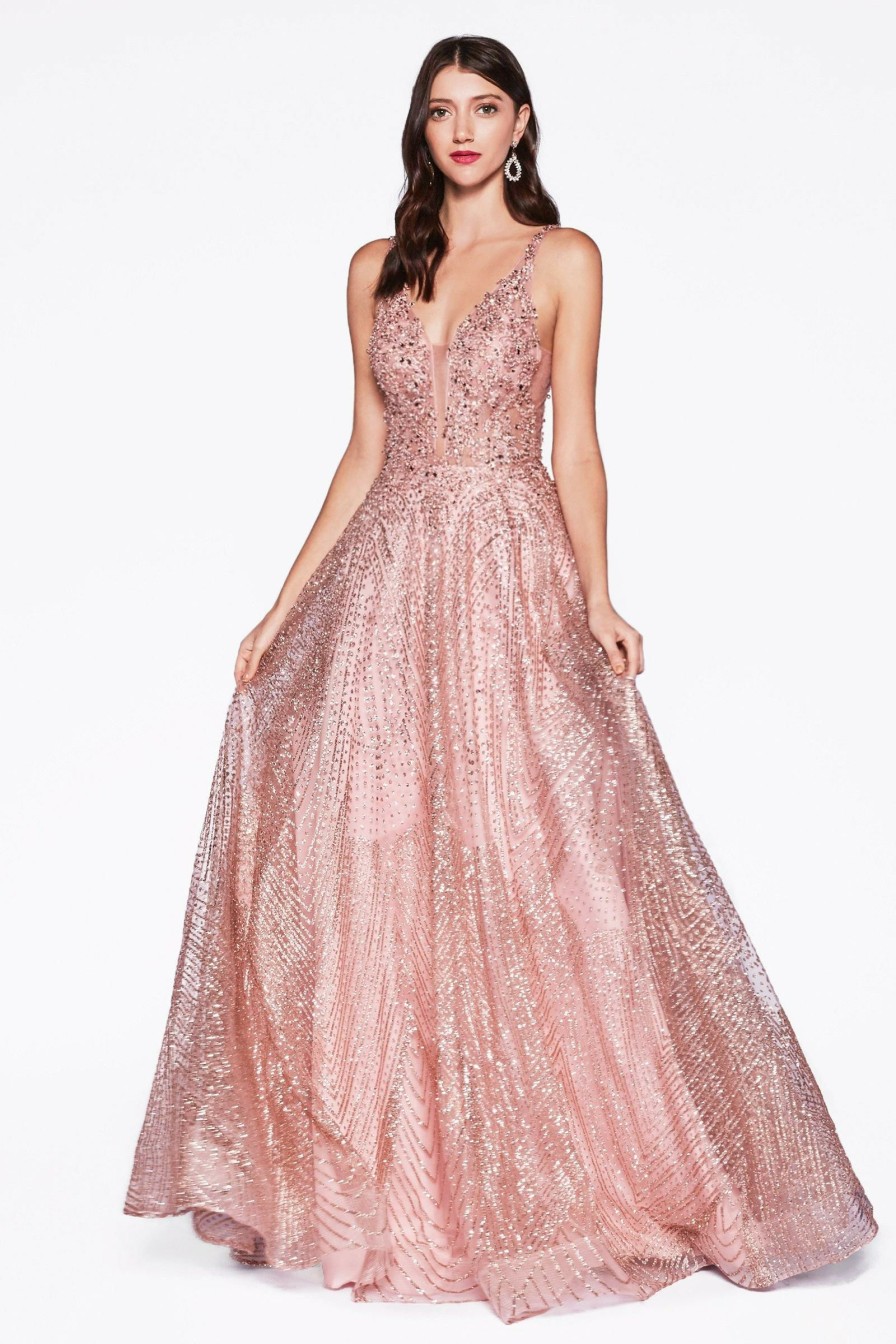 Dresses * | Cinderella Divine Am258 Prom Long Formal Glitter Ball Gown Hot Sell Dusty Rose