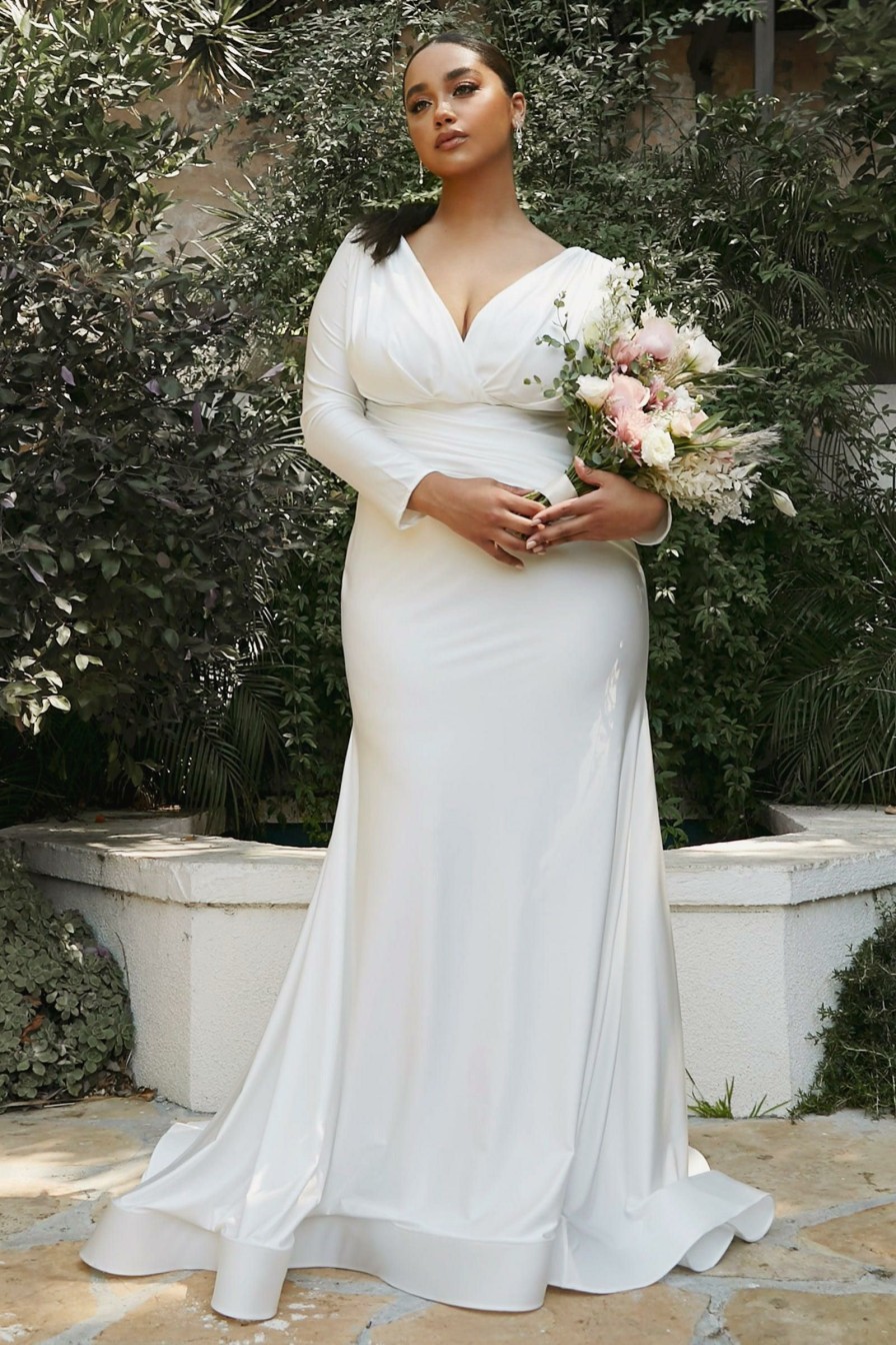 Dresses * | Cinderella Divine Cd0169C Long Curve Formal Plus Size Wedding Dress Sale Top Sell Off White