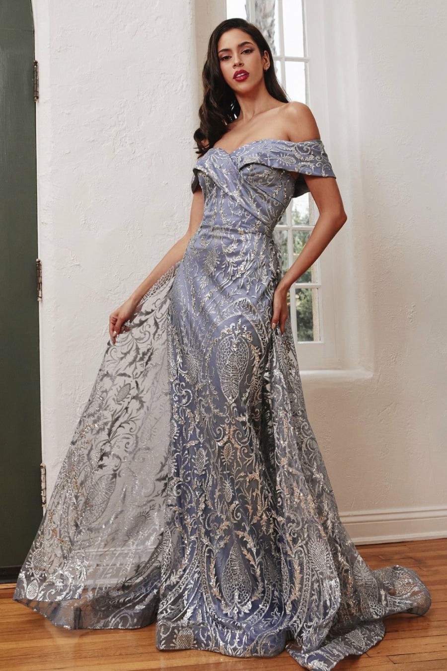 Dresses * | Cinderella Divine J836 Long Off Shoulder Evening Gown Outlet Sale