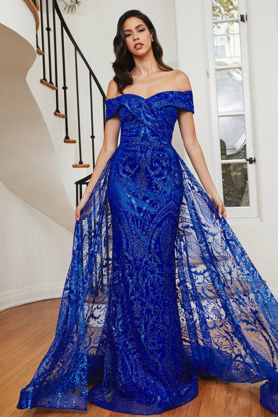 Dresses * | Cinderella Divine J836 Long Off Shoulder Evening Gown Outlet Sale