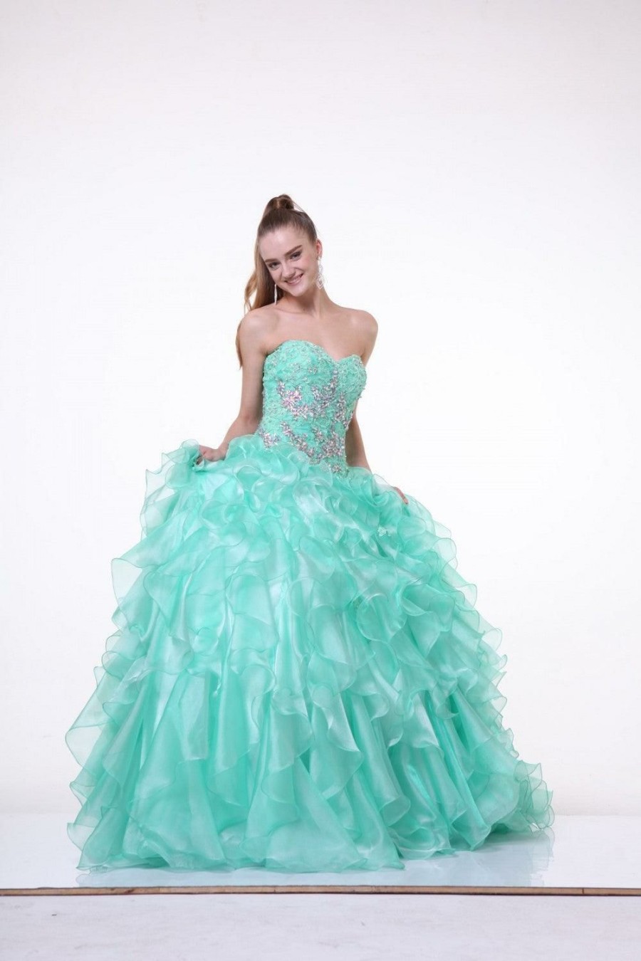 Dresses * | Cinderella Divine Cd6782 Long Strapless Beaded Tulle Ball Gown Bargain Sale Mint