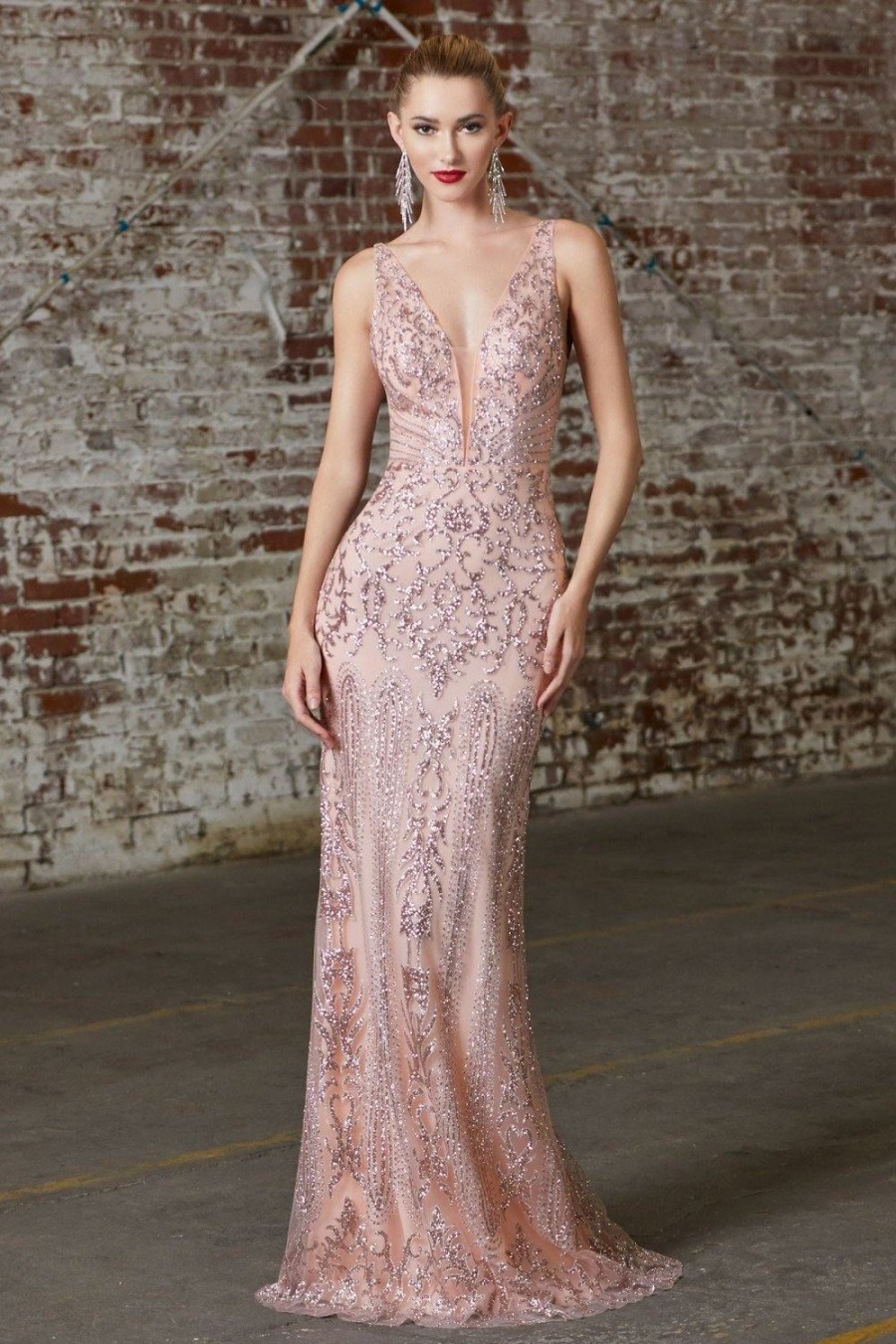 Dresses * | Cinderella Divine Cd0161 Long Formal Prom Dress Exclusive Design Blush