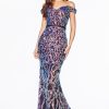 Dresses * | Cinderella Divine Cb052 Long Formal Off Shoulder Evening Prom Dress Cheaper Black Multi