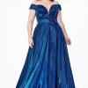 Dresses * | Cinderella Divine Cd210C Prom Long Off Shoulder Metallic Plus Size Dress Sale Online Store