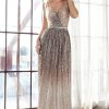 Dresses * | Cinderella Divine Cb057 Long Sparkling Prom Dress Sale Top Sell Cappucino