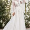 Dresses * | Cinderella Divine A1074W Long Sleeve Sheer A Line Wedding Gown Cut Price Off-White