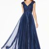 Dresses * | Cinderella Divine Cj539 Long Metallic Prom Dress Sale Best Sale Navy