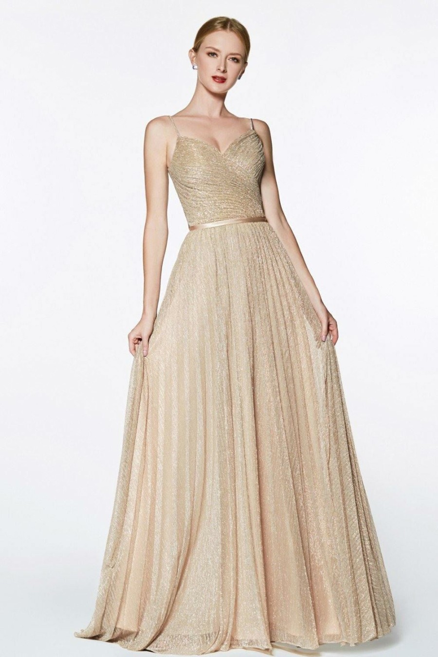 Dresses * | Cinderella Divine Cj269 Long Metallic Prom Dress Opening Sales