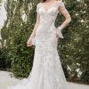 Dresses * | Cinderella Divine A1073W Sheer Sleeves Long Wedding Dress Top Sellers Off-White-Nude