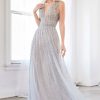 Dresses * | Cinderella Divine Ck935 Long Formal Sleeveless Beaded Evening Prom Dress Lower Prices Silver