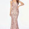 Dresses * | Cinderella Divine Cm9122 Prom Sleeveless Sequin Print Long Fitted Dress Formal Best Sale Rose Gold