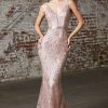 Dresses * | Cinderella Divine Cw213 Long Formal Sleeveless Glitter Print Prom Dress Latest Rose Gold