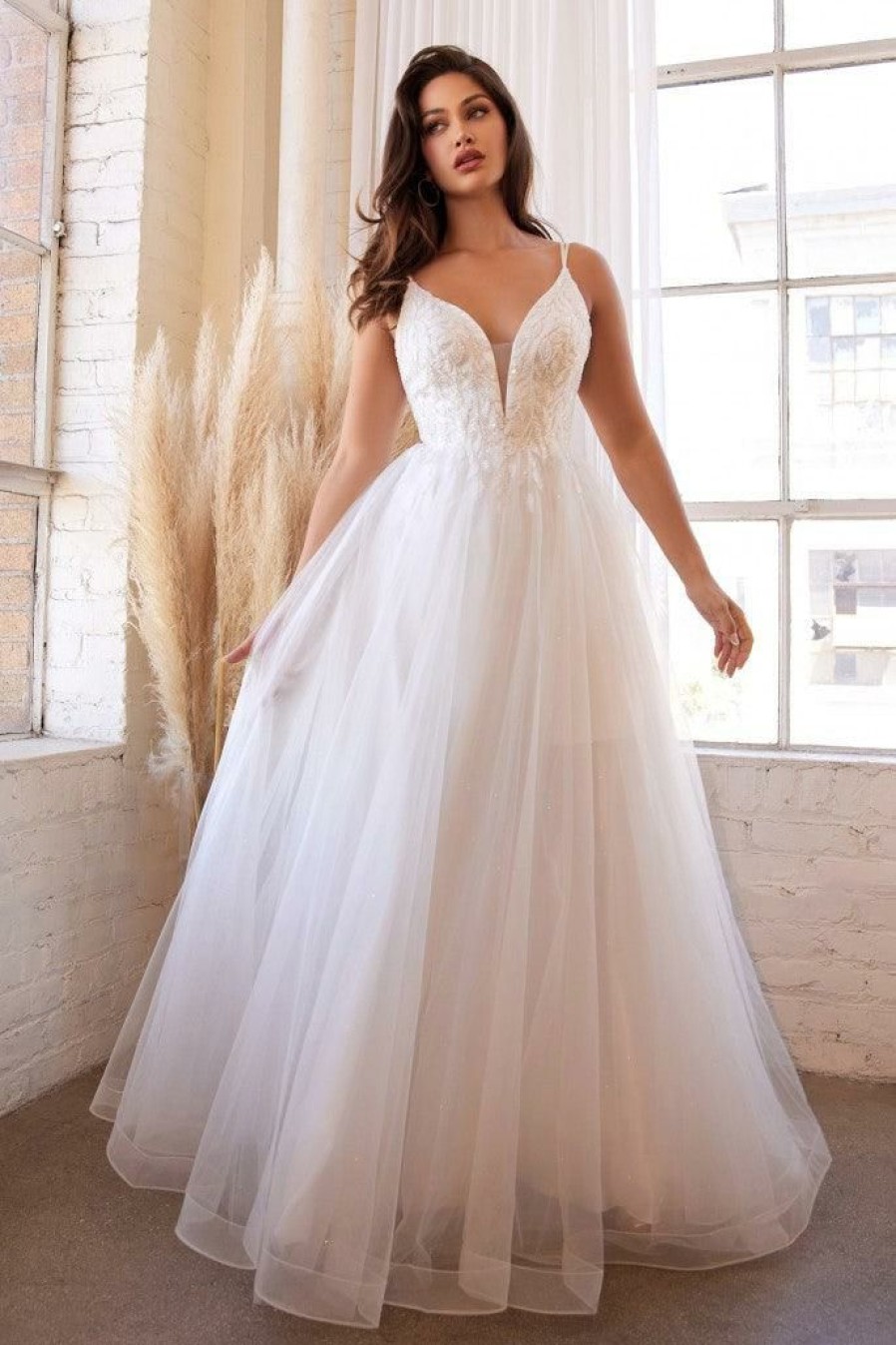 Dresses * | Cinderella Divine Cd0154W A-Line Long Tulle Wedding Dress Gift Selection Off White