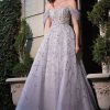 Dresses * | Cinderella Divine B713 Off Shoulder Glittered Long A Line Prom Dress Fashion Silver