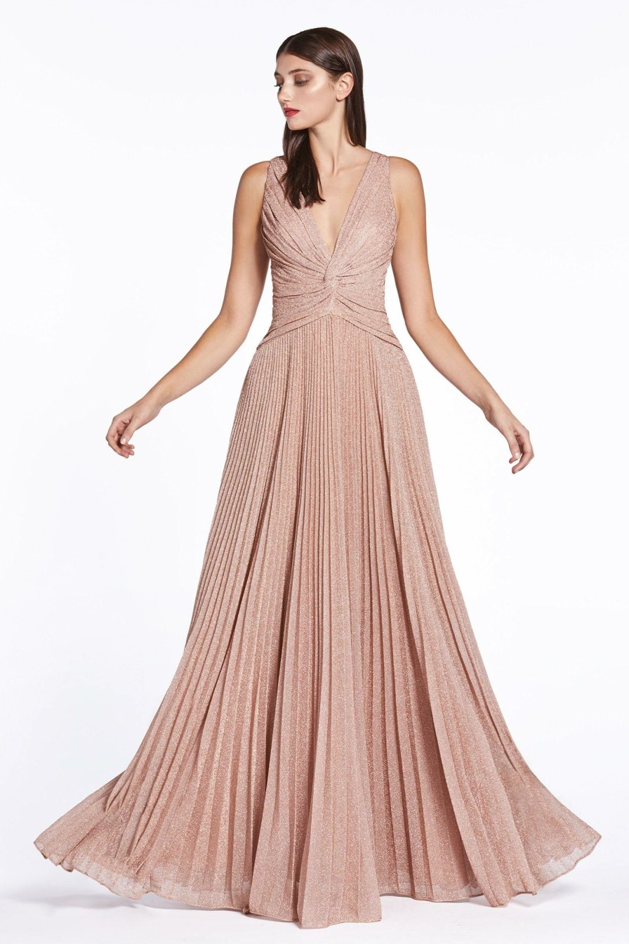 Dresses * | Cinderella Divine J9041 Long Sleeveless Formal Metallic Evening Prom Dress Original Rose Gold