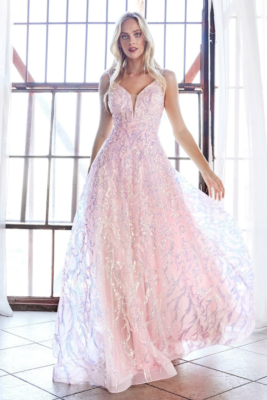 Dresses * | Cinderella Divine Cb055 Prom Long Formal Spaghetti Strap Ball Gown Sale Outlet Sale Blush