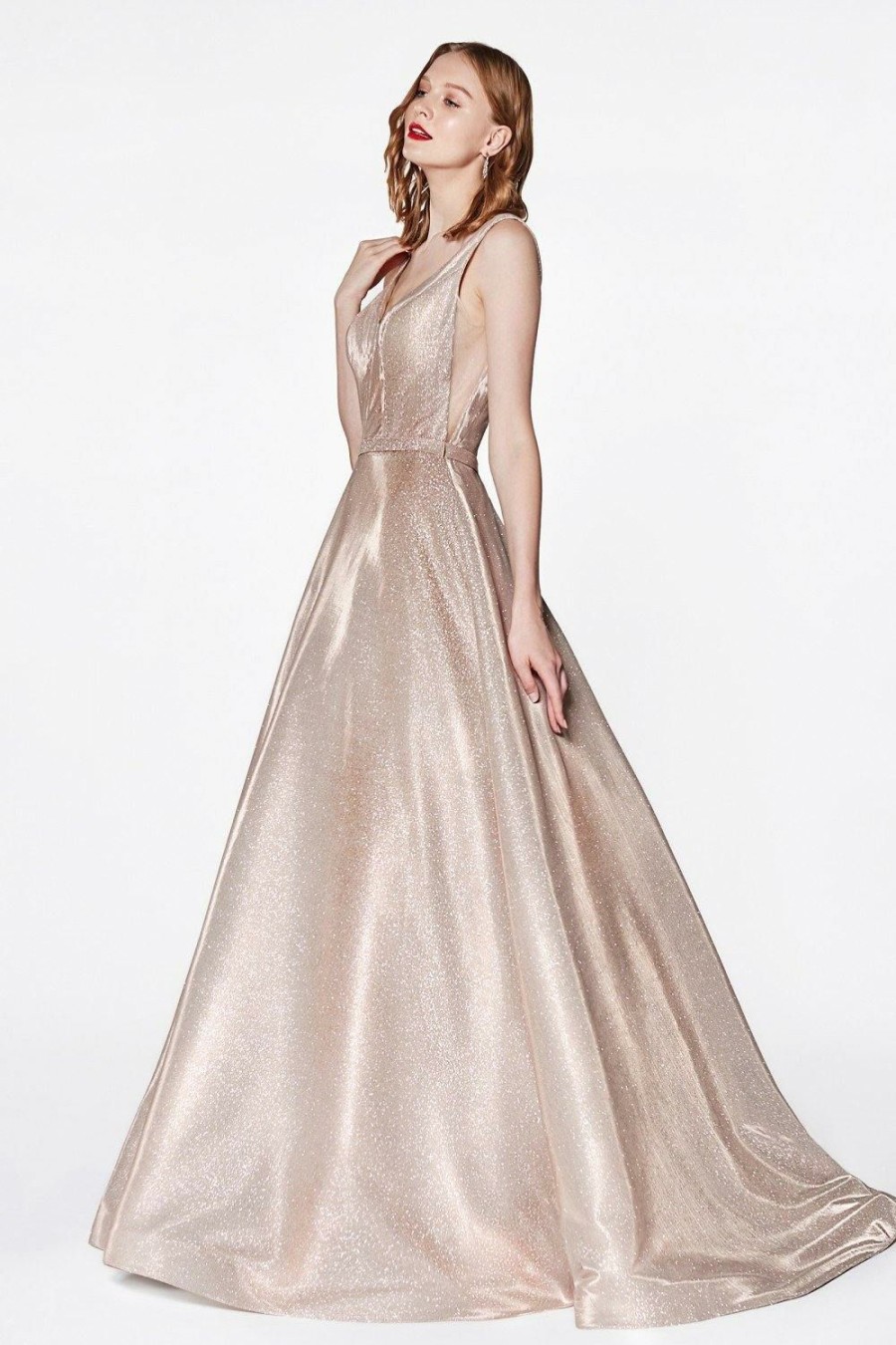 Dresses * | Cinderella Divine Cb0029 Prom Long Glitter Dress Typical Style Champagne