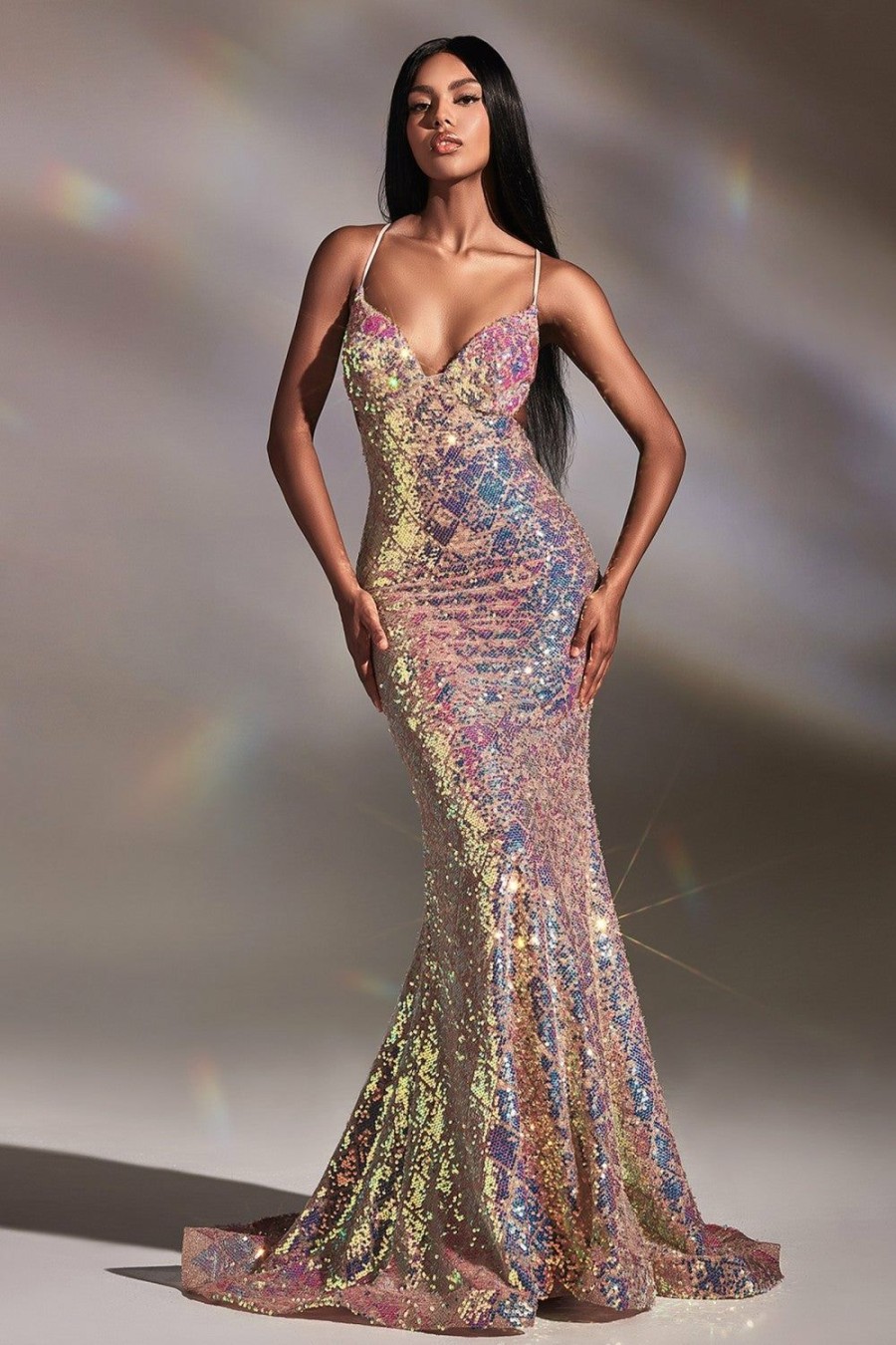 Dresses * | Cinderella Divine Cd880 Fitted Long Sexy Prom Gown Crazy Deals Opal Blush