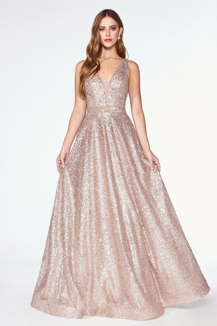 Dresses * | Cinderella Divine Cj533 Sleeveless Prom Long Dress Sale Attractive Rose Gold