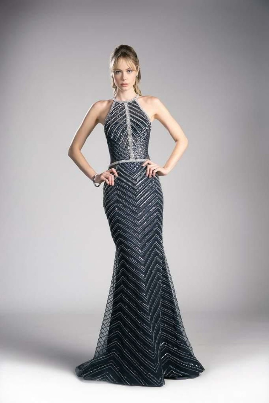 Dresses * | Cinderella Divine Cz0010 Long Beaded Novelty Sheath Gown Prom Dress Quick Delivery