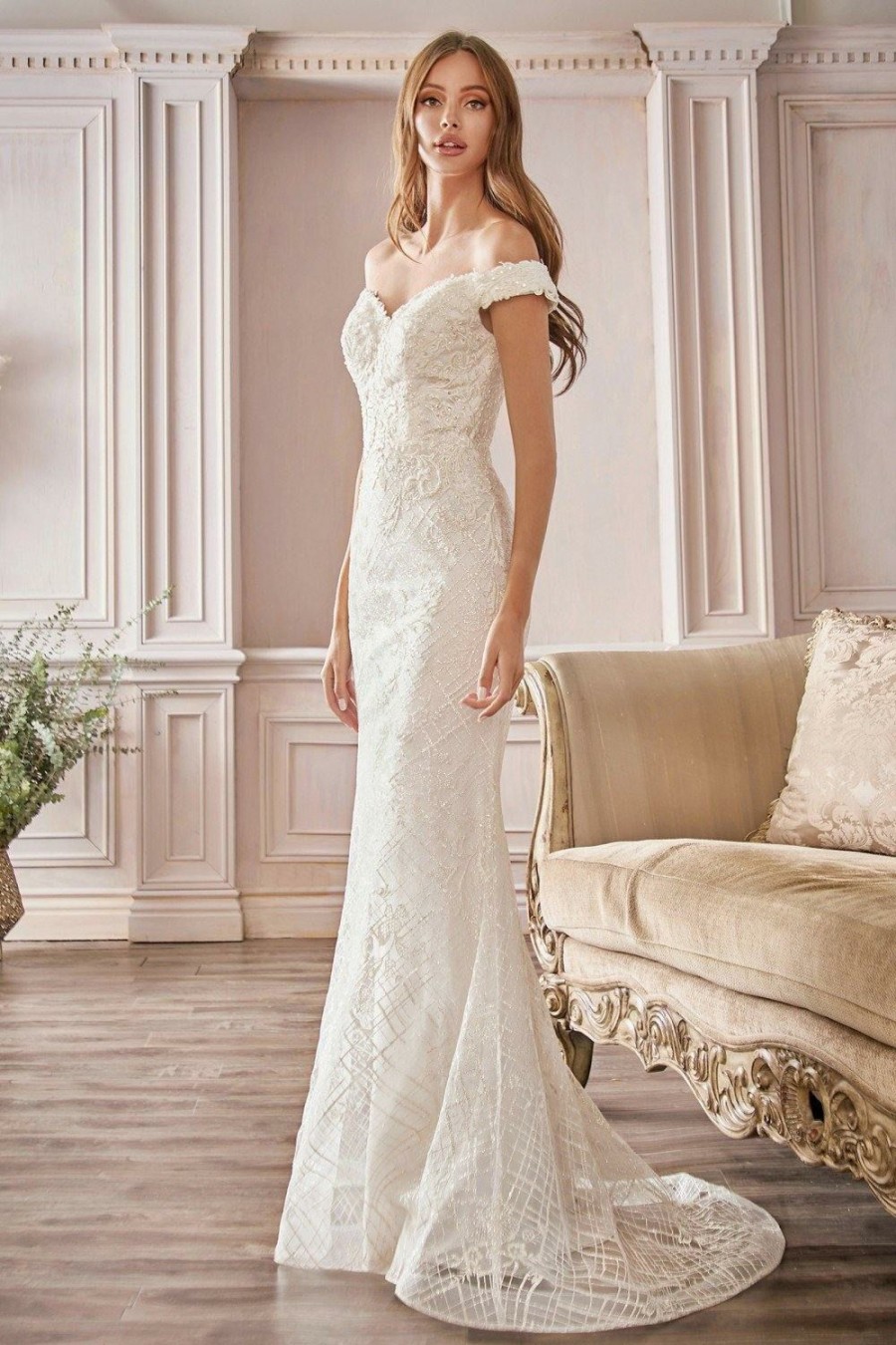 Dresses * | Cinderella Divine Cd929 Long Formal Wedding Dress Sale Online Sales Off White