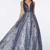 Dresses * | Cinderella Divine Cm9010 Long Glitter Prom Dress Sale Online Pewter