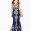 Dresses * | Cinderella Divine J786 Long Formal Prom Dress Sale Store Navy/Gold