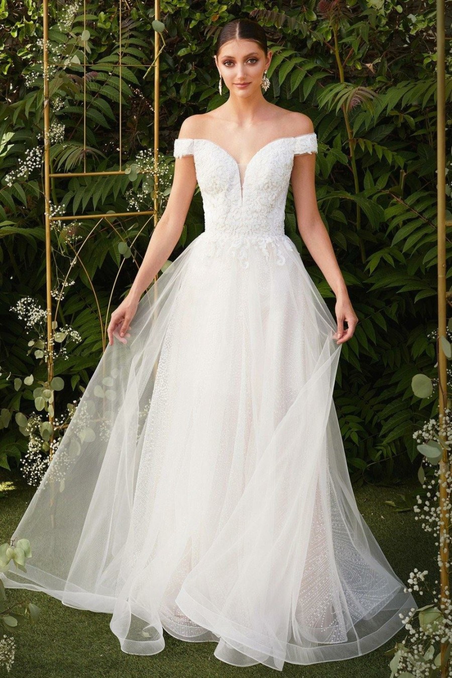 Dresses * | Cinderella Divine Cd0170 Long Off Shoulder Wedding Dress Tendy Style Off White